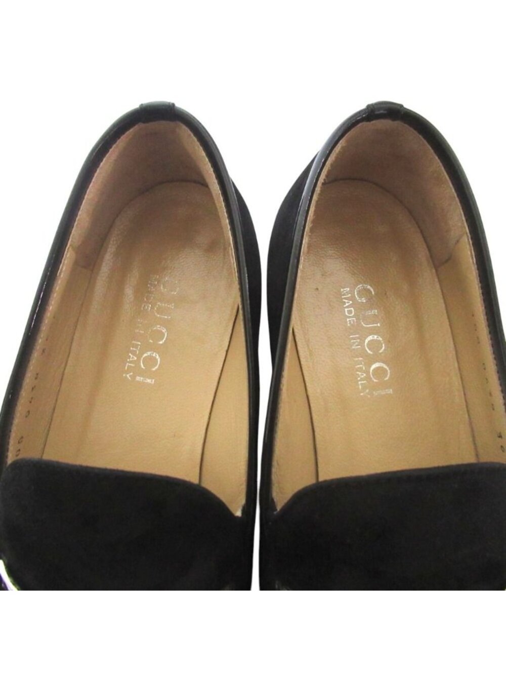 Gucci Logo Plate Suede Leather Loafers Shoes Black Silver - Picture 5 of 10